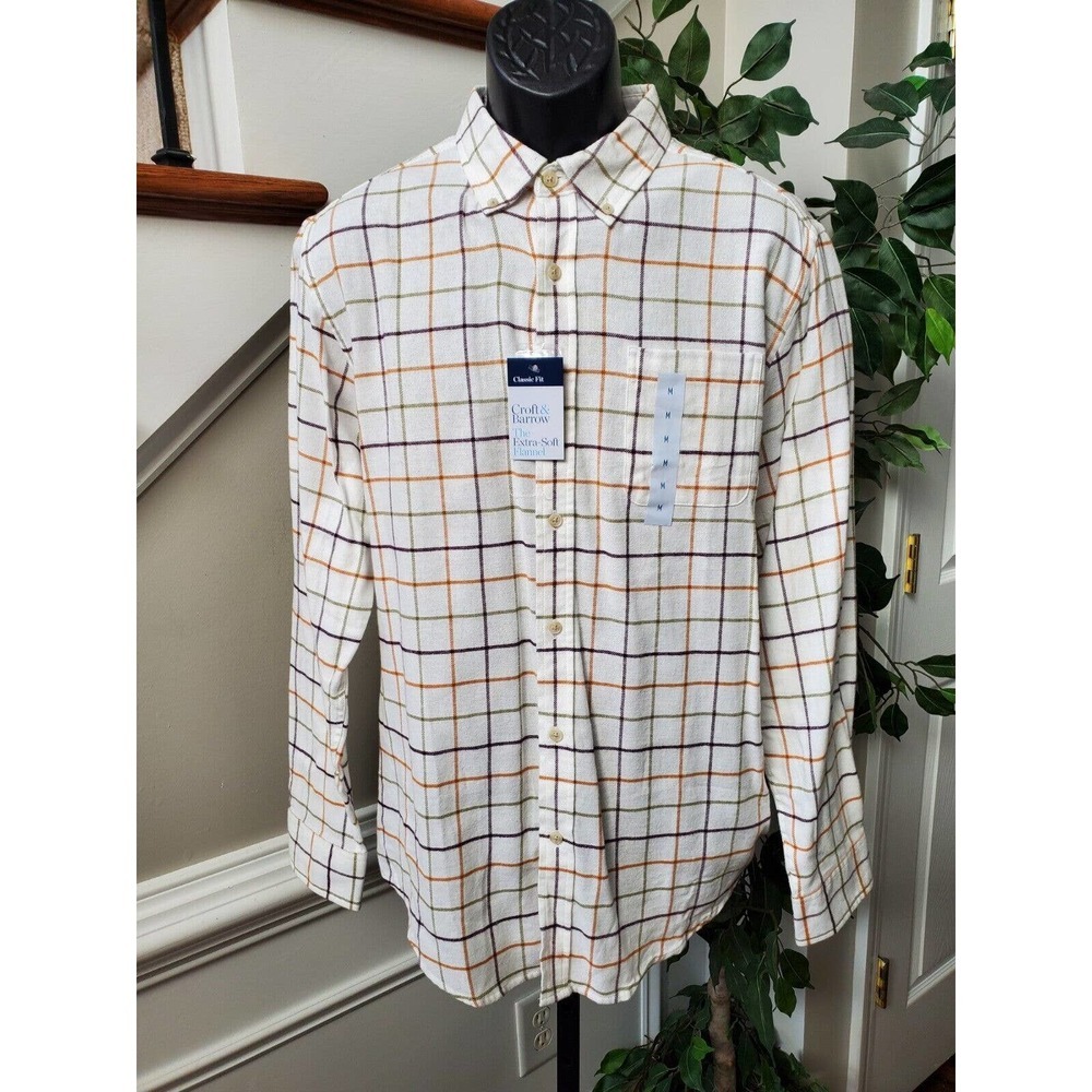 Croft & Barrow Men's White Cotton Collared Long Sleeve Buttons Down Shirt Size M